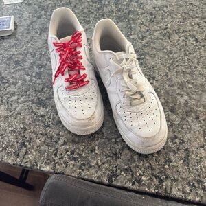 White Sneakers with Red and White Laces